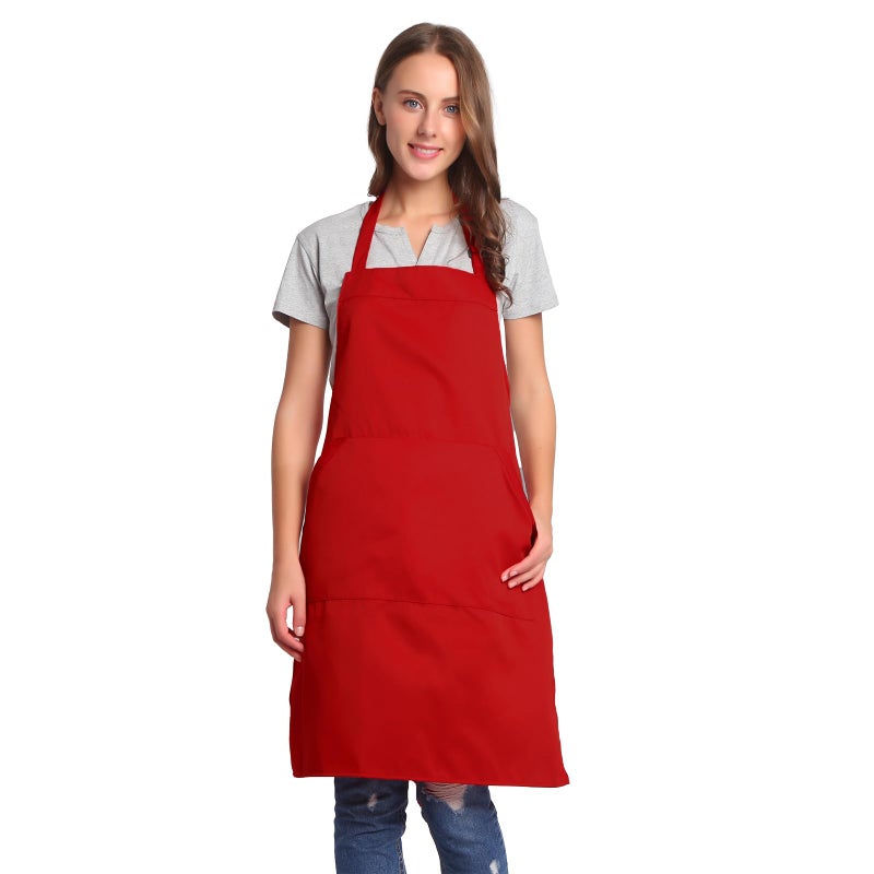 BIGHAS Adjustable Bib Apron with Long Ties for Women Men 18 Colors Chef Kitchen Cooking (Red) - Image 1